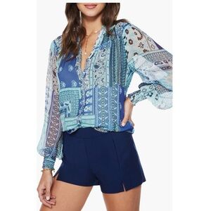 Ramy Brook Blue and White Patterned Blouse